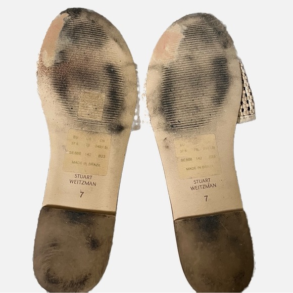 Stuart Weitzman Charleston Leather Woven Slide Sandals Light Brown Cream 7 - Picture 2 of 6